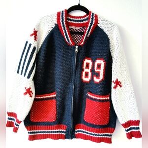 BAILEY ROSE Vintage 89 Oversized VARSITY Knit Full Zip SWEATER Jacket Coat Small